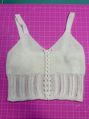 Cream Knit Lace-Up Bralette Top